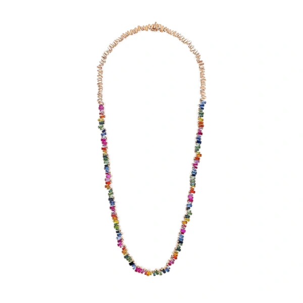 Suzanne Kalan Bold Tennis Necklace in 18K Rose Gold, Rainbow Sapphire | Fine Necklaces | Coveti