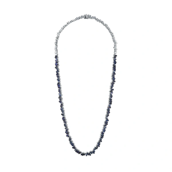 Suzanne Kalan Bold Tennis Necklace in 18K White Gold, Dark Blue Sapphire | Fine Necklaces | Coveti