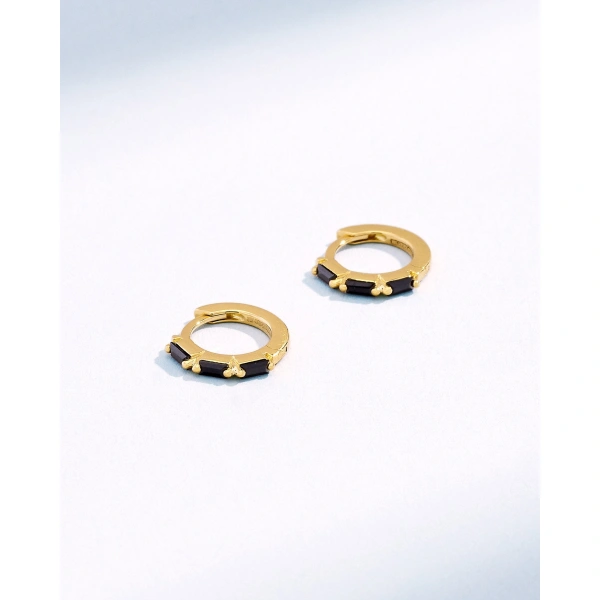 Suzanne Kalan Bold Triple Black Sapphire Huggies in 18K Yellow Gold | Fine Earrings | Coveti