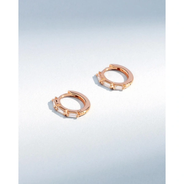 Suzanne Kalan Bold Triple Diamond Huggies in 18K Rose Gold | Fine Earrings | Coveti