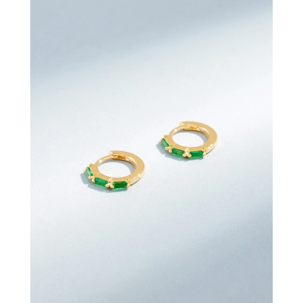 Suzanne Kalan Bold Triple Emerald Huggies in 18K Yellow Gold | Fine Earrings | Coveti