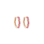 Suzanne Kalan Bold Triple Huggies in 18K Rose Gold, Pink Sapphire | Fine Earrings | Coveti