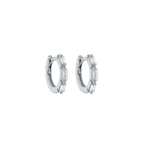 Suzanne Kalan Bold Triple Huggies in 18K White Gold | Fine Earrings | Coveti