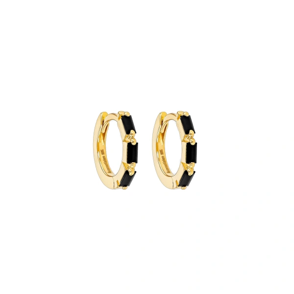 Bold Triple Huggies in 18K Yellow Gold, Black Sapphire