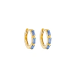 Suzanne Kalan Bold Triple Huggies in 18K Yellow Gold, Light Blue Sapphire | Fine Earrings | Coveti