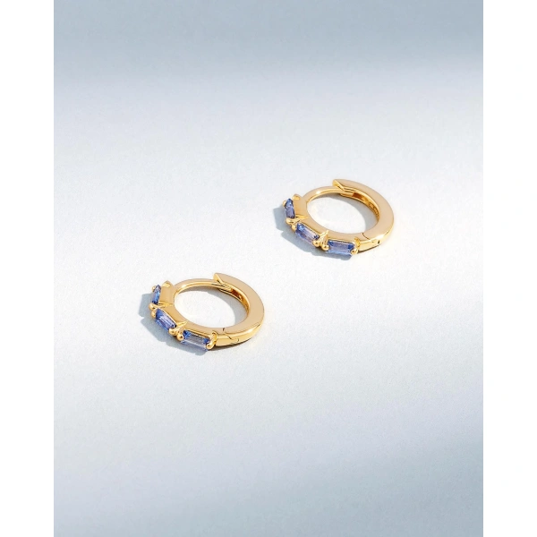 Suzanne Kalan Bold Triple Light Blue Sapphire Huggies in 18K Yellow Gold | Fine Earrings | Coveti