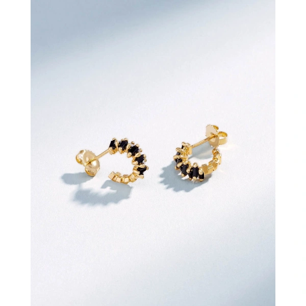Suzanne Kalan Bold ZigZag Black Sapphire Mini Hoops in 18K Yellow Gold | Fine Earrings | Coveti