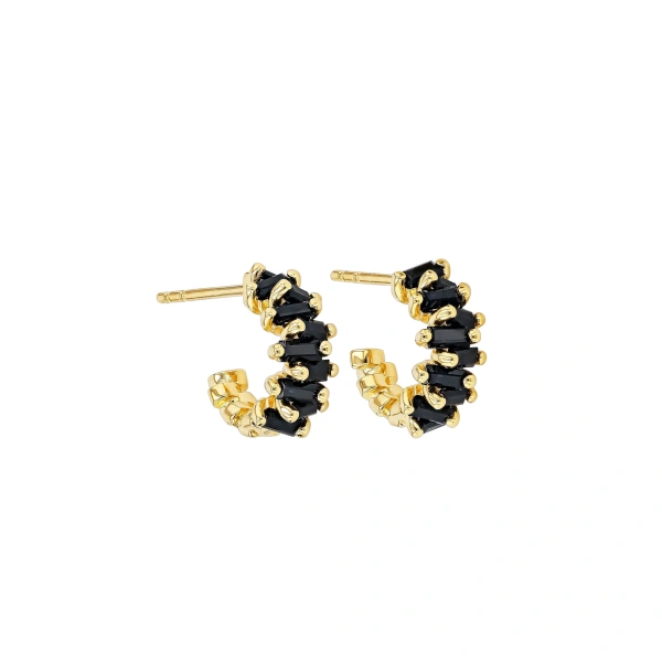 Bold ZigZag Black Sapphire Mini Hoops in 18K Yellow Gold