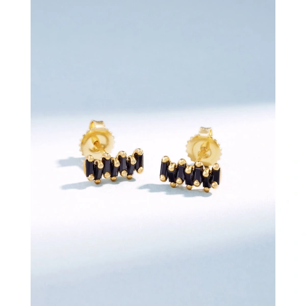 Suzanne Kalan Bold ZigZag Black Sapphire Studs in 18K Yellow Gold | Fine Earrings | Coveti