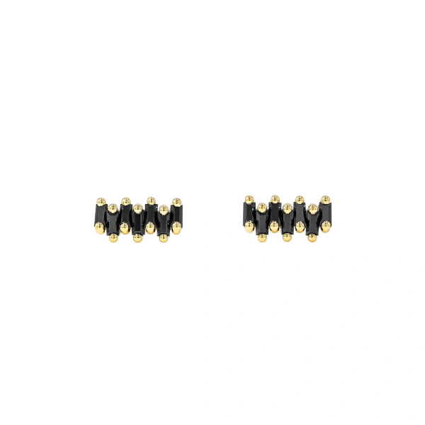 Suzanne Kalan Bold ZigZag Black Sapphire Studs in 18K Yellow Gold | Fine Earrings | Coveti