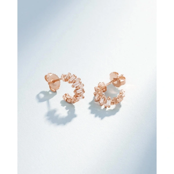 Suzanne Kalan Bold ZigZag Diamond Mini Hoops in 18K Rose Gold | Fine Earrings | Coveti