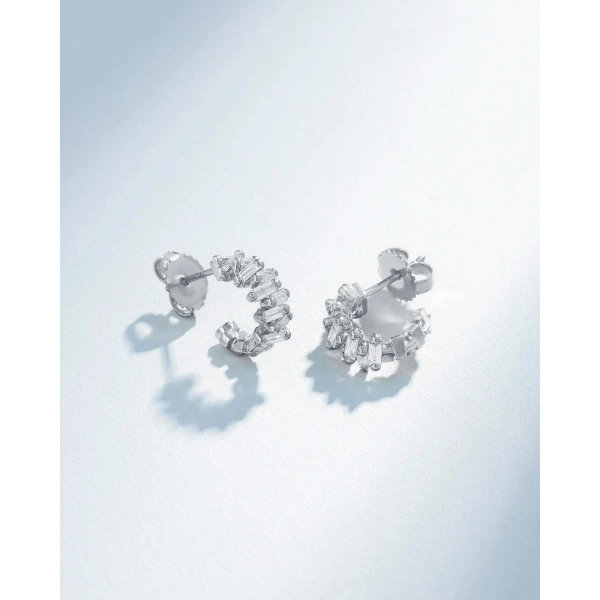 Suzanne Kalan Bold ZigZag Diamond Mini Hoops in 18K White Gold | Fine Earrings | Coveti