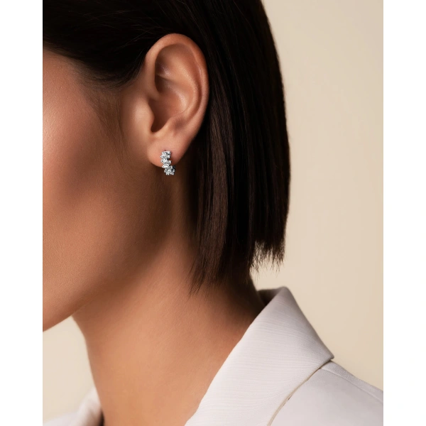 Suzanne Kalan Bold ZigZag Diamond Mini Hoops in 18K White Gold | Fine Earrings | Coveti