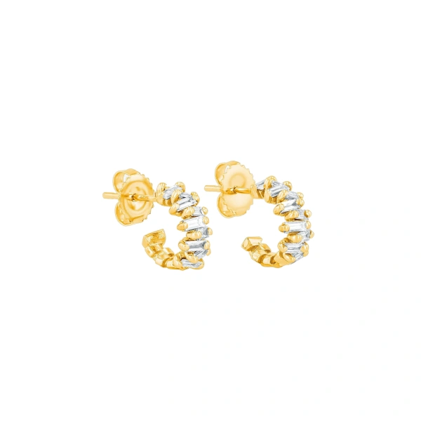 Suzanne Kalan Bold ZigZag Diamond Mini Hoops in 18K Yellow Gold | Fine Earrings | Coveti