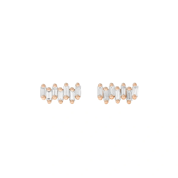 Suzanne Kalan Bold ZigZag Diamond Studs in 18K Rose Gold | Fine Earrings | Coveti