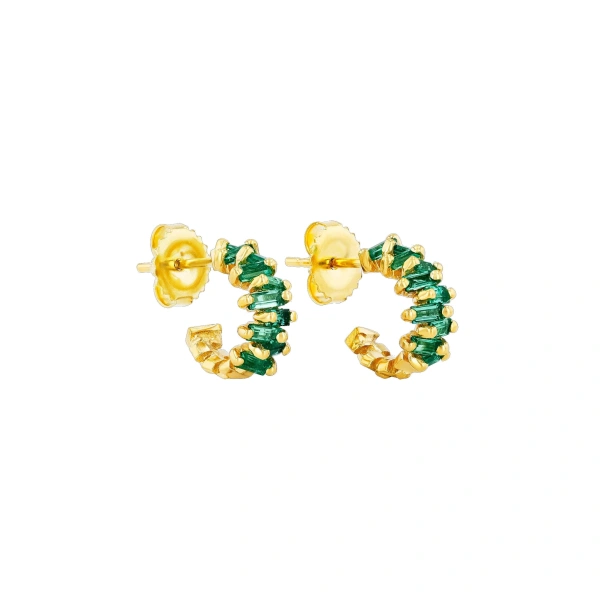 Suzanne Kalan Bold ZigZag Emerald Mini Hoops in 18K Yellow Gold | Fine Earrings | Coveti