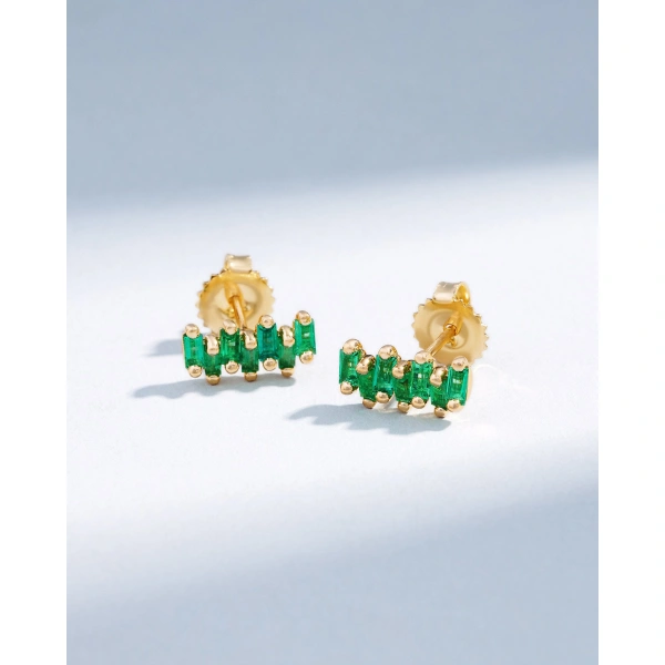 Suzanne Kalan Bold ZigZag Emerald Studs in 18K Yellow Gold | Fine Earrings | Coveti