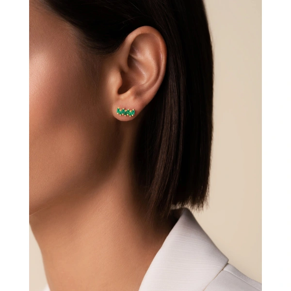 Suzanne Kalan Bold ZigZag Emerald Studs in 18K Yellow Gold | Fine Earrings | Coveti