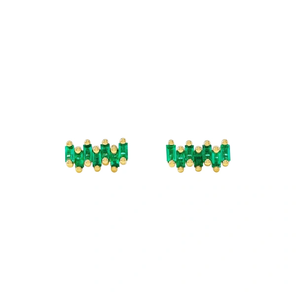 Suzanne Kalan Bold ZigZag Emerald Studs in 18K Yellow Gold | Fine Earrings | Coveti