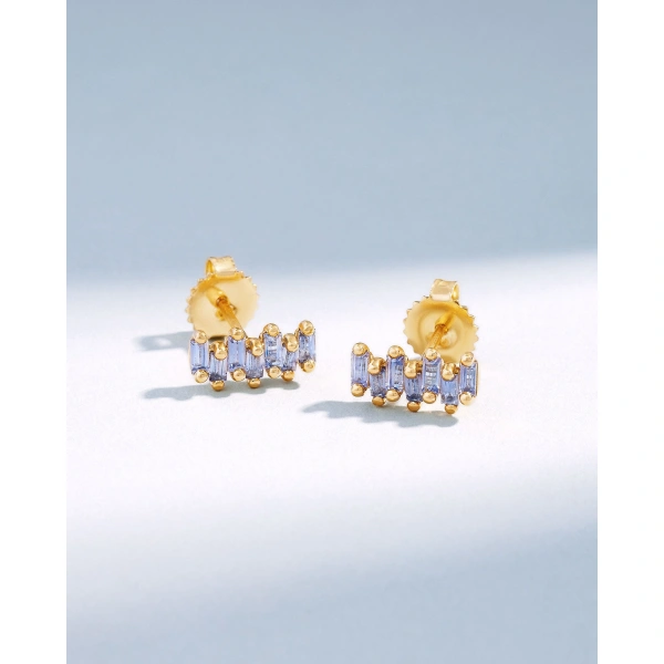 Suzanne Kalan Bold ZigZag Light Blue Sapphire Studs in 18K Yellow Gold | Fine Earrings | Coveti