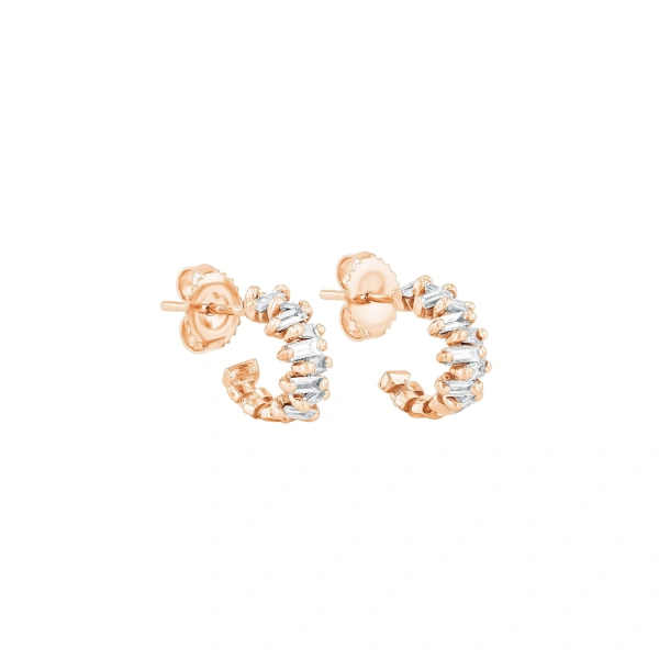 Suzanne Kalan Bold ZigZag Mini Hoops in 18K Rose Gold | Fine Earrings | Coveti