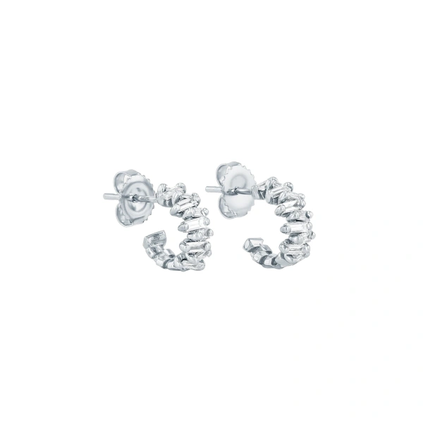 Suzanne Kalan Bold ZigZag Mini Hoops in 18K White Gold | Fine Earrings | Coveti