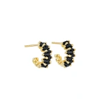 Suzanne Kalan Bold ZigZag Mini Hoops in 18K Yellow Gold, Black Sapphire | Fine Earrings | Coveti
