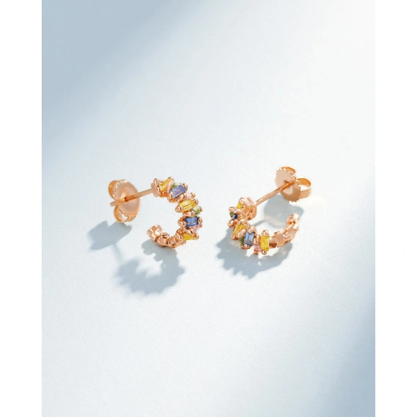 Suzanne Kalan Bold ZigZag Pastel Sapphire Mini Hoops in 18K Rose Gold | Fine Earrings | Coveti