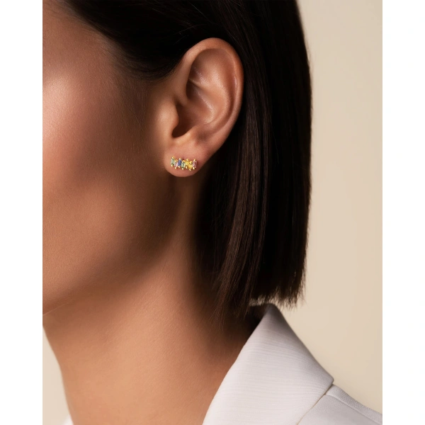 Suzanne Kalan Bold ZigZag Pastel Sapphire Studs in 18K Yellow Gold | Fine Earrings | Coveti