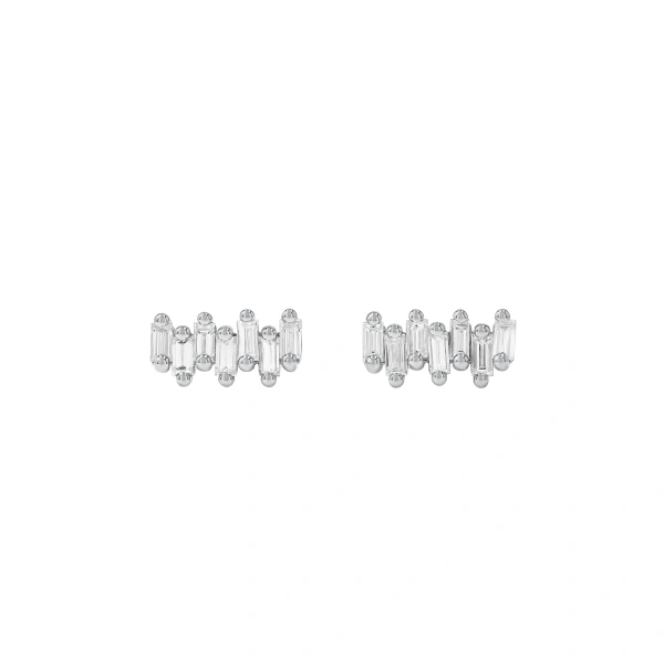 Suzanne Kalan Bold ZigZag Studs in 18K White Gold | Fine Earrings | Coveti