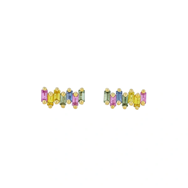 Suzanne Kalan Bold ZigZag Studs in 18K Yellow Gold, Pastel Sapphire | Fine Earrings | Coveti