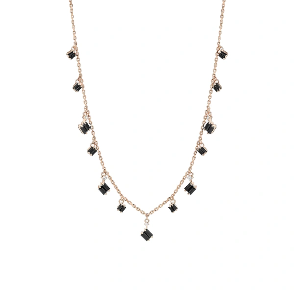 Cascade Necklace in 18K Rose Gold, Black Sapphire