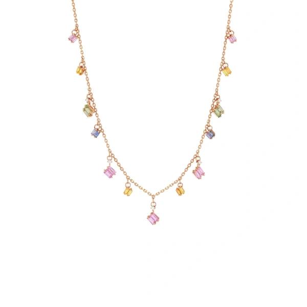 Cascade Necklace in 18K Rose Gold, Pastel Sapphire