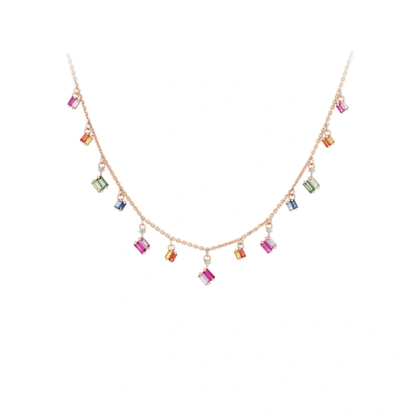 Suzanne Kalan Cascade Necklace in 18K Rose Gold, Rainbow Sapphire | Fine Necklaces | Coveti