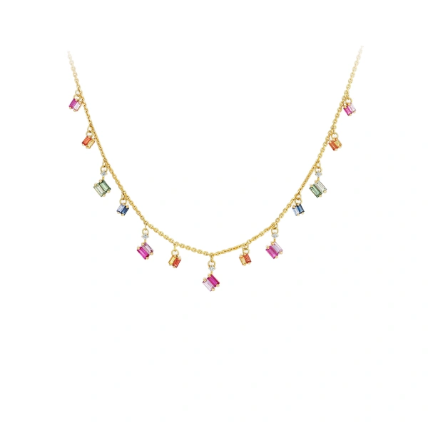 Cascade Necklace in 18K Yellow Gold, Rainbow Sapphire