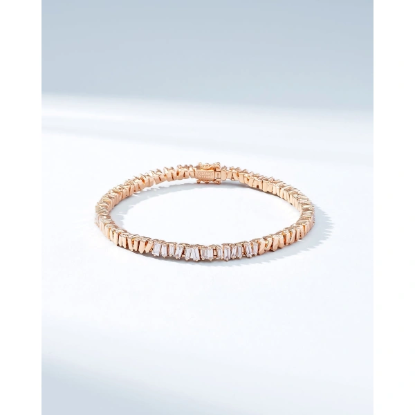 Suzanne Kalan Classic Diamond 50/50 Tennis Bracelet in 18K Rose Gold | Fine Bracelets | Coveti