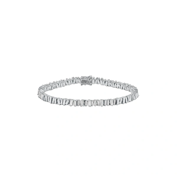 Suzanne Kalan Classic Diamond 50/50 Tennis Bracelet in 18K White Gold | Fine Bracelets | Coveti