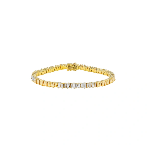 Suzanne Kalan Classic Diamond 50/50 Tennis Bracelet in 18K Yellow Gold | Fine Bracelets | Coveti