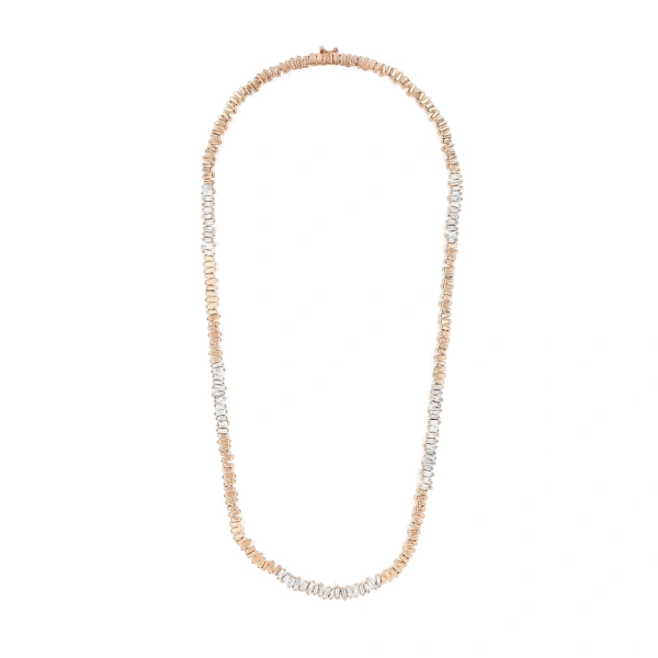 Suzanne Kalan Classic Diamond 50/50 Tennis Necklace in 18K Rose Gold | Fine Necklaces | Coveti