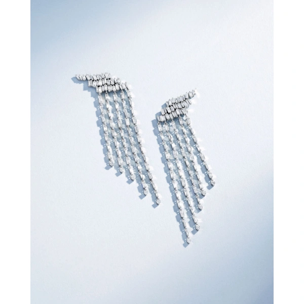 Suzanne Kalan Classic Diamond Angel Drop Earrings in 18K White Gold | Fine Earrings | Coveti