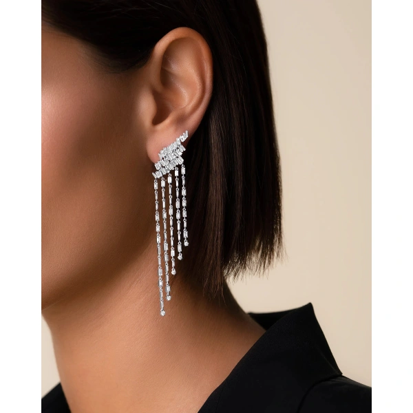 Suzanne Kalan Classic Diamond Angel Drop Earrings in 18K White Gold | Fine Earrings | Coveti
