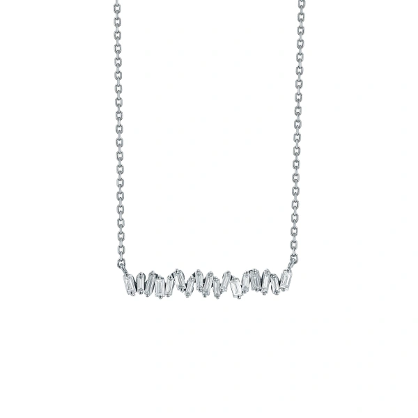 Suzanne Kalan Classic Diamond Bar Pendant in 18K White Gold | Fine Necklaces | Coveti