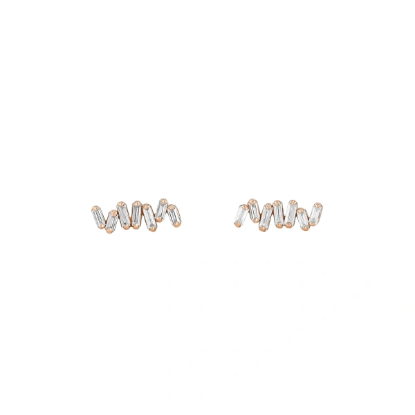 Classic Diamond Bar Studs in 18K Rose Gold