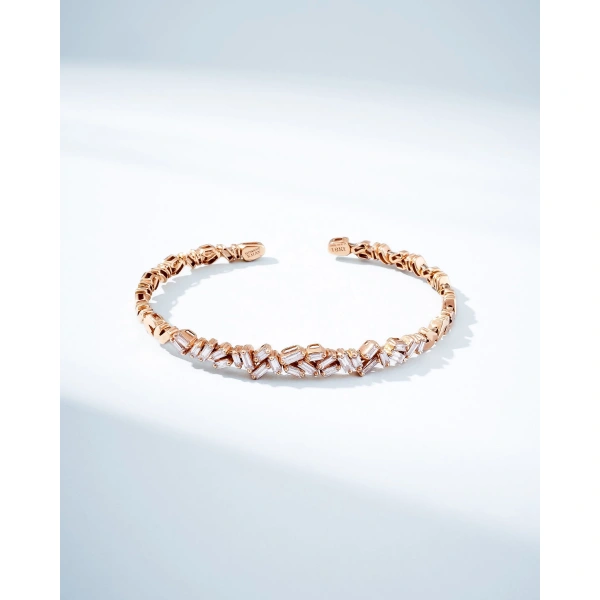Suzanne Kalan Classic Diamond Cluster Bangle in 18K Rose Gold | Fine Bracelets | Coveti