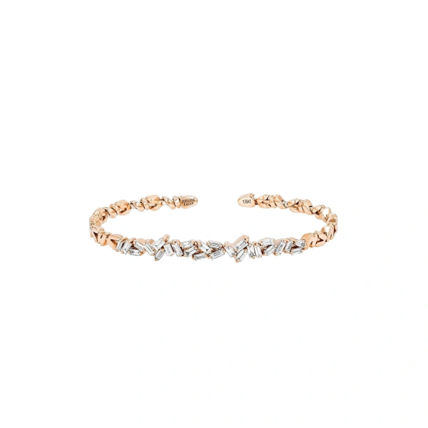 Suzanne Kalan Classic Diamond Cluster Bangle in 18K Rose Gold | Fine Bracelets | Coveti