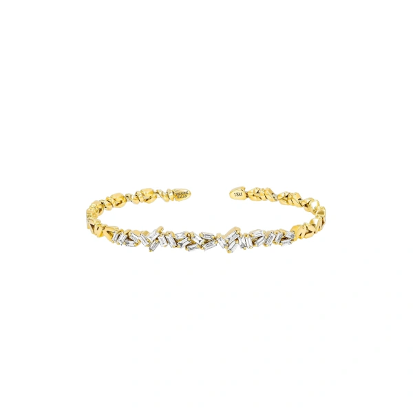 Suzanne Kalan Classic Diamond Cluster Bangle in 18K Yellow Gold | Fine Bracelets | Coveti
