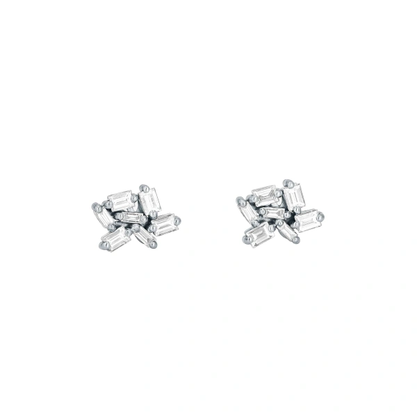 Suzanne Kalan Classic Diamond Cluster Studs in 18K White Gold | Fine Earrings | Coveti