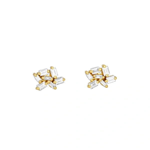 Suzanne Kalan Classic Diamond Cluster Studs in 18K Yellow Gold | Fine Earrings | Coveti