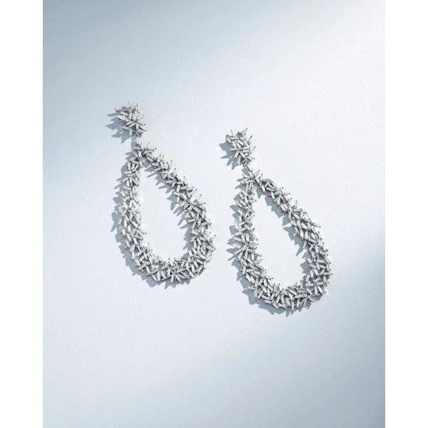 Suzanne Kalan Classic Diamond Criss Cross Drop Earrings in 18K White Gold | Fine Earrings | Coveti