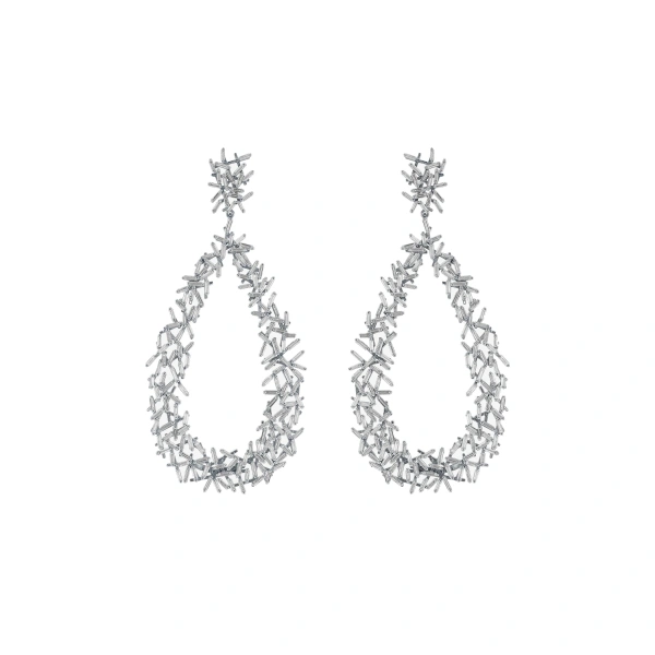 Suzanne Kalan Classic Diamond Criss Cross Drop Earrings in 18K White Gold | Fine Earrings | Coveti